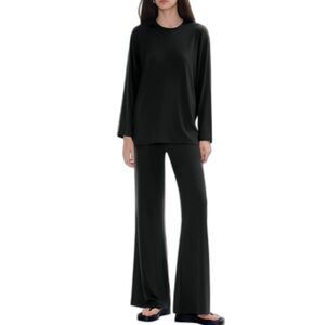 New Women’s C202 Black 2-Piece Lounge Tracksuit Set Size Medium Wide Leg Flowy